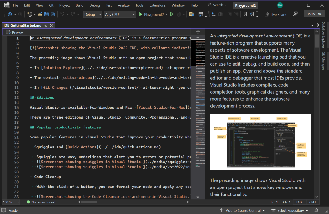 Visual Studio 终于内置Markdown编辑器了！